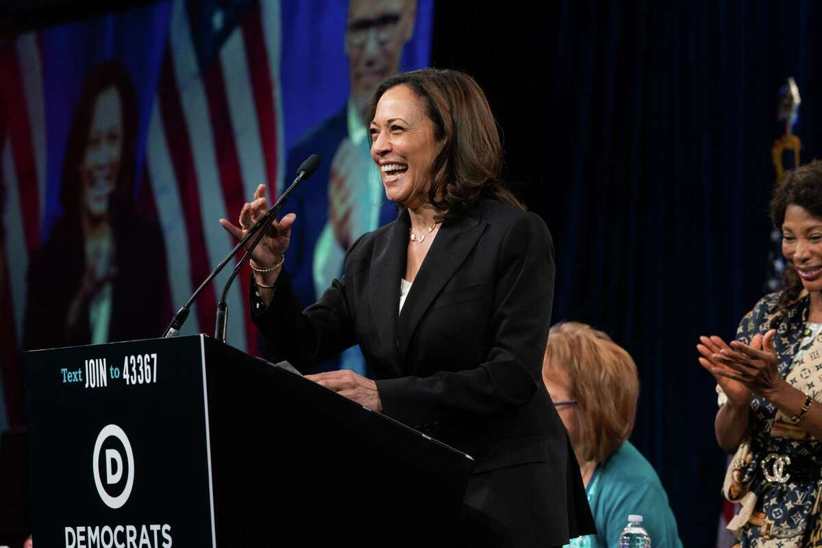 Sen. Kamala Harris speaks at the Democratic National Committee Summer Meeting at the Hilton Union Square Hotel in San Francisco, Calif., on Friday, August 23, 2019. This month she will be hosted in Greenwich for a funraiser for her presidential campaign.