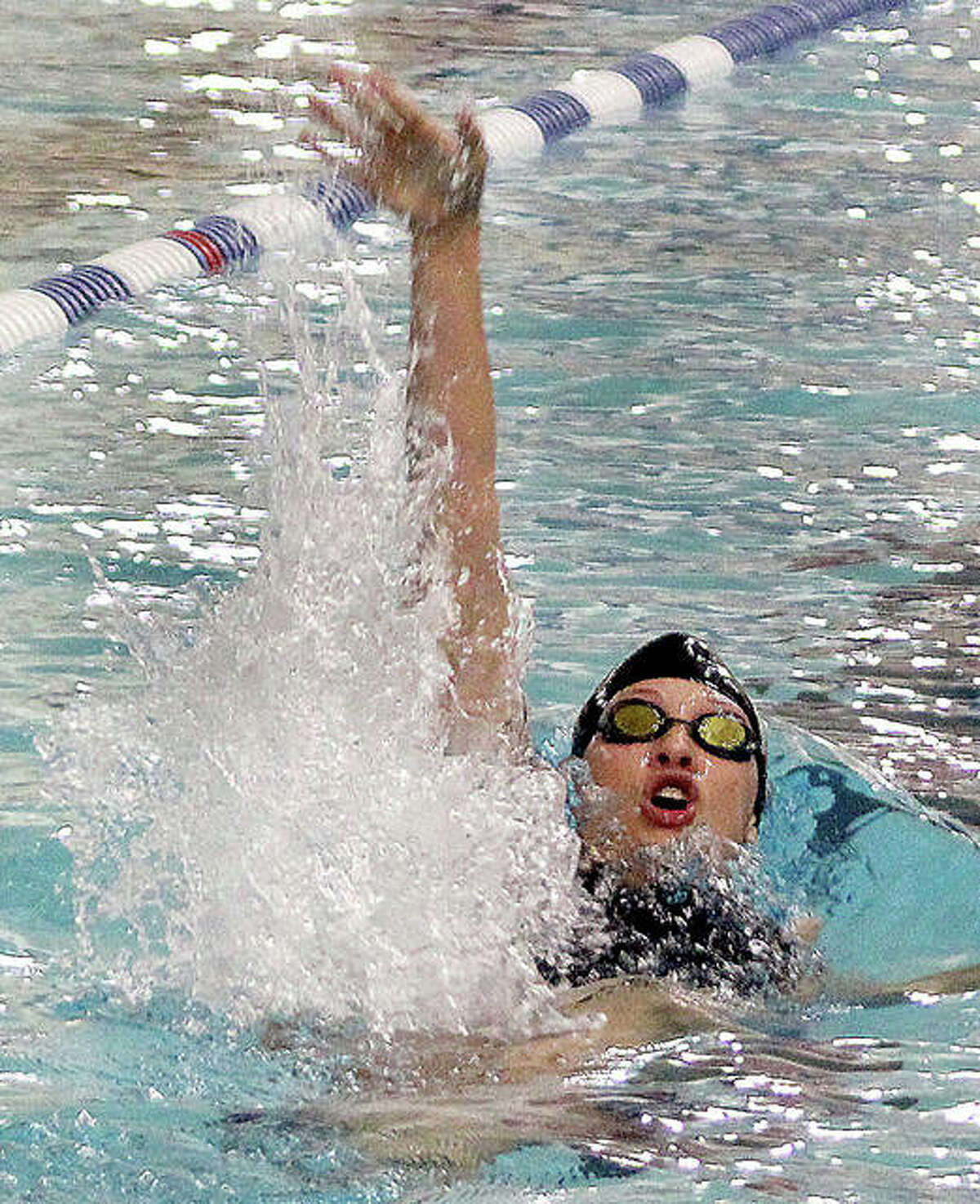 Edwardsville senior Phoebe Gremaud, won the 200-yard individual medley (2:18.10) and the 100-yard backstroke (1:02.40) Tuesday in her team’s win over Champaign Central at the Chuck Fruit Aquatic Center.