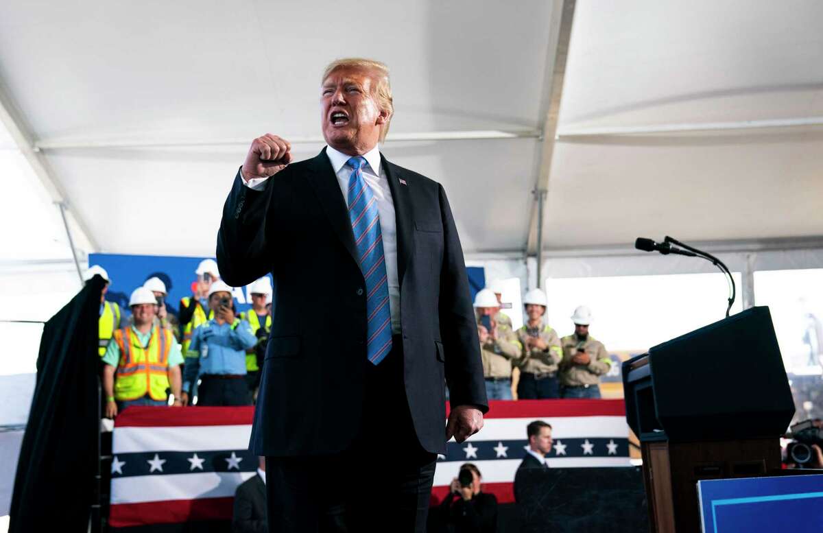 President Donald Trump speaks at Cameron LNG’s liquefied natural gas terminal in Hackberry, La. in May. Governments in Europe and across the globe are coming under increasing pressure to buy American LNG from the Trump administration.