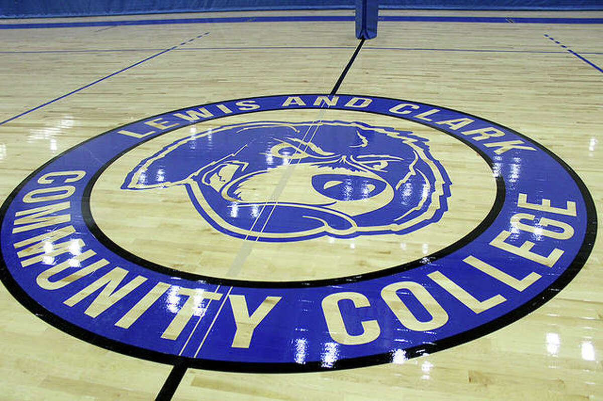 The LCCC logo with school mascot ‘Blazer’ is in the middle of the new court at the George C. Terry River Bend Arena.