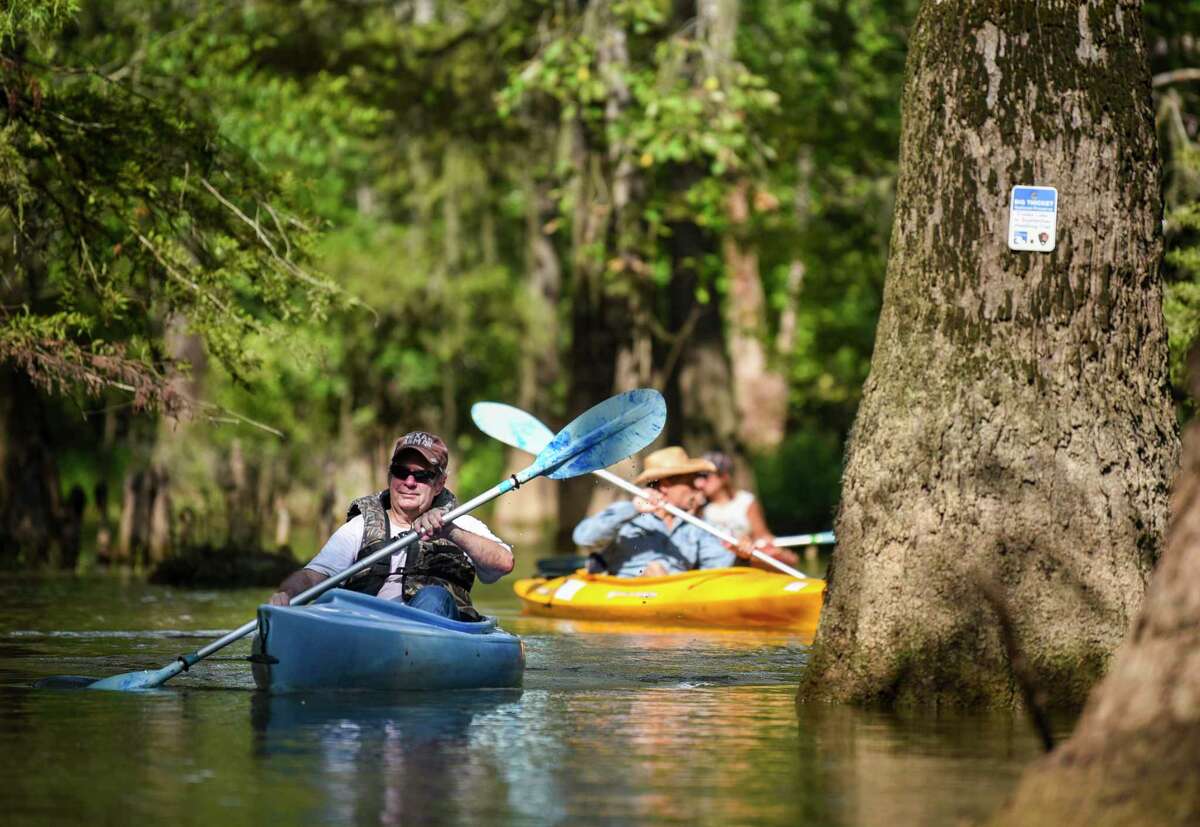 David Martin paddles along the Cooks Lake to Scatterman paddling trail on the Neches River Tuesday afternoon during a tour led by Big Thicket Outfitters. Photo taken on Tuesday, 08/27/19. Ryan Welch/The Enterprise