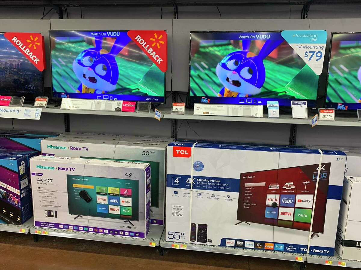 Chinese made televisions for sale at a store after US import tariffs rose more on $100 billion in Chinese goods over the weekend, in Los Angeles, California on September 3, 2O19. - US President Donald Trump has warned Beijing not to drag its feet in trade negotiations in hopes of a better deal if he is voted out of office next year. (Photo by Mark RALSTON / AFP)MARK RALSTON/AFP/Getty Images