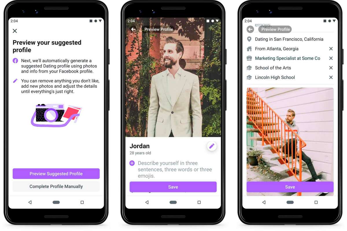 This undated product image provide by Facebook shows screenshots of Facebook Dating, a mobile-only matchmaking service. On Thursday, Sept. 5, 2019, the service will launch in the U.S. (Facebook via AP)