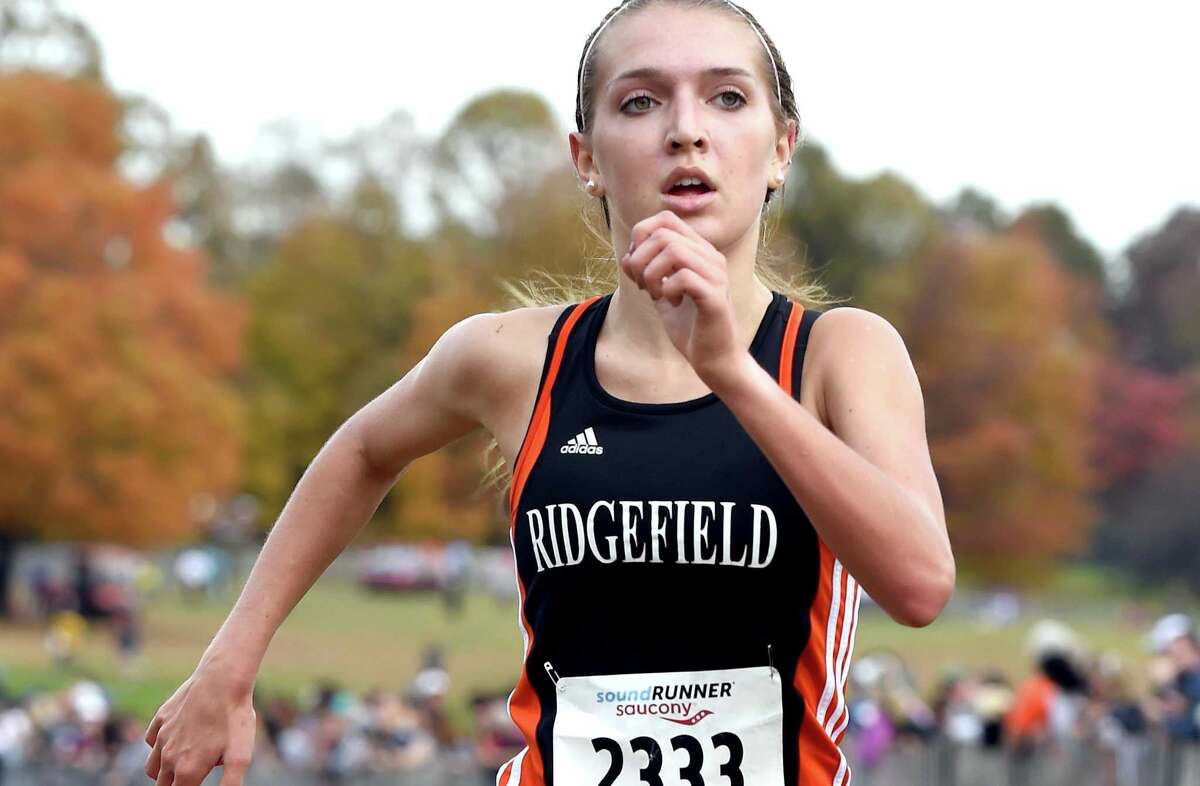 Tess Pisanelli, of Ridgefield, finishes ninth in the CIAC Girls Cross Country State Open Championship at Wickham Park in Manchester on Nov. 1.