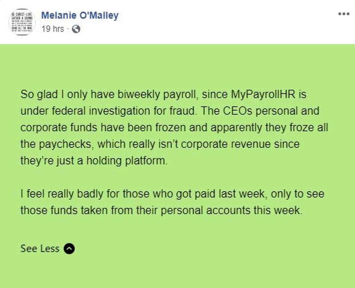 Screengrab from Facebook group Victims of MyPayrollHR.