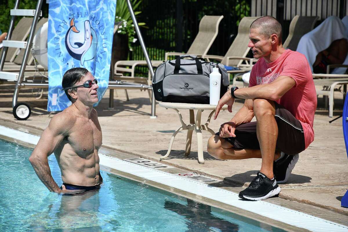 Bill Schneidau works with Houstonian swim instructor Jarrod Marrs at the Houstonian Club & Spa. For men at least, entering middle age with plenty of muscle may lower the later risk of developing heart disease by more than 80 percent.