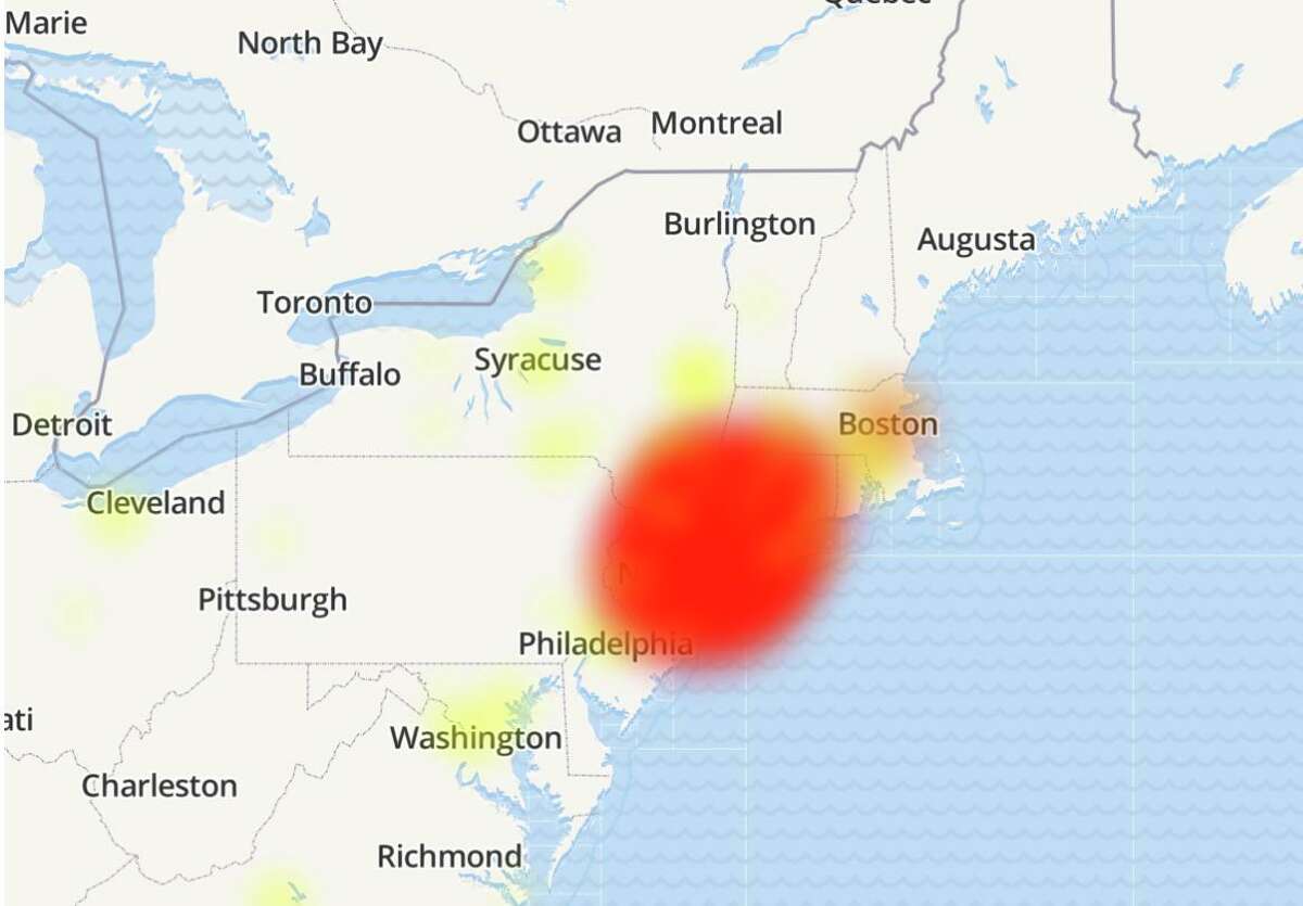 A map from downdetector.com showing service interruption reports from Optimum customers Sept. 6, 2019.