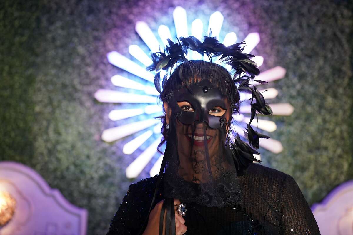 SF Mayor London Breed pose with a mask at the 2019 Opera Ball on Friday, Sept. 6, 2019, in San Francisco, CA.