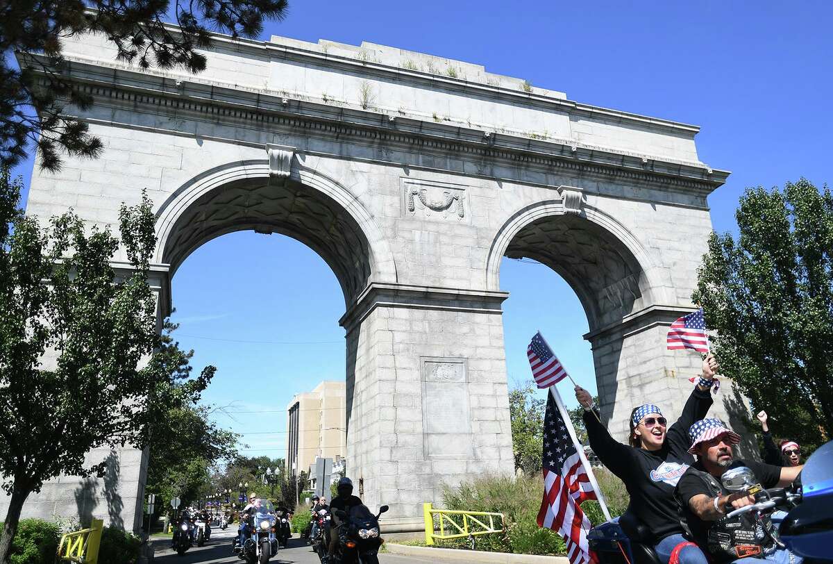 Two thousand motorcycles pass through the Perry Memorial Arch in Seaside Park in Bridgeport during the annual CT United Ride, Connecticut's largest 9/11 tribute, on Sunday, September 8, 2019.