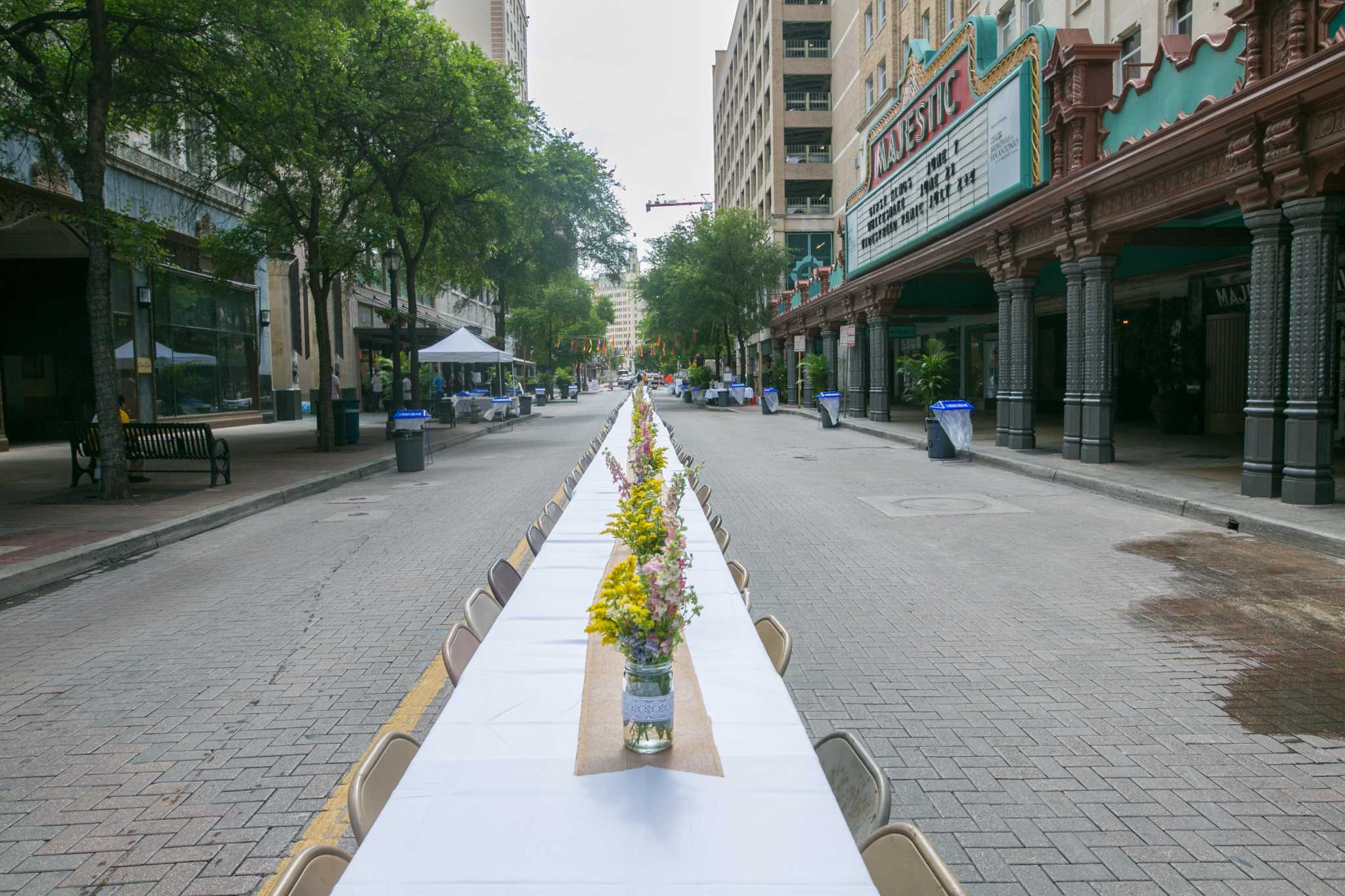 picnic with dining literally on Houston Street in downtown San