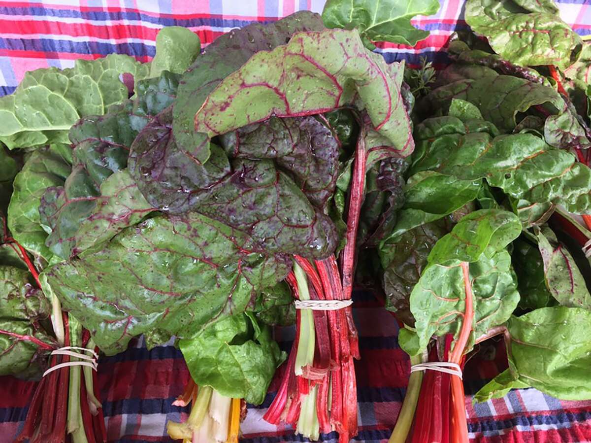 Fresh bunches of Swiss chard at the Pearl Farmers Market.