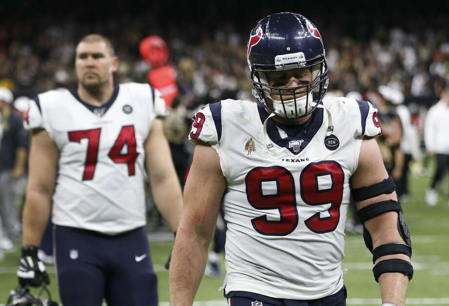 Houston Texans defensive end, JJ Watt (99) leaves the field after New Orleans Saints kicker Wil Lutz scored a 58-yard goal as time was running out to beat the Texans 30-28 at the Mercedes-Benz Superdome on Monday, September 9, 2019 in New Orleans. Photo: Brett Coomer / Staff Photographer