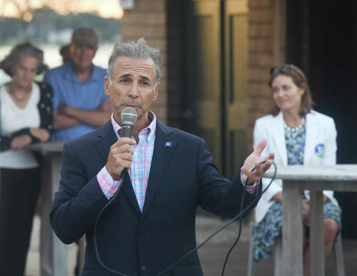 Republican candidate for First Selectman Fred Camillo speaks during the candidate forum featuring Republican Fred Camillo and Democrat Jill Oberlander at Greenwich Point Park's Sue Baker Pavilion in Old Greenwich, Conn. Monday, Sept. 9, 2019. Presented by the Greenwich Point Conservancy, both candidates spoke and took questions from the public mostly on environmental issues.