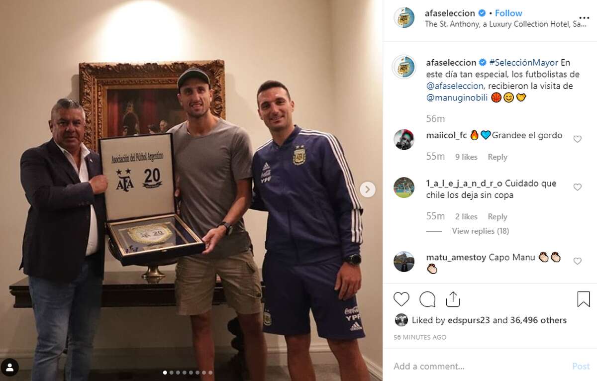 Retired Spurs player Manu Ginobili met with the Argentina Football Association ahead of its match against Mexico tonight at the Alamodome.