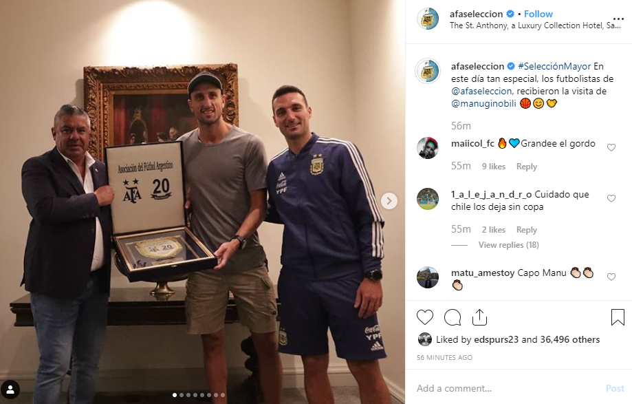 Manu Ginobili met up with Argentina soccer team ahead of match against