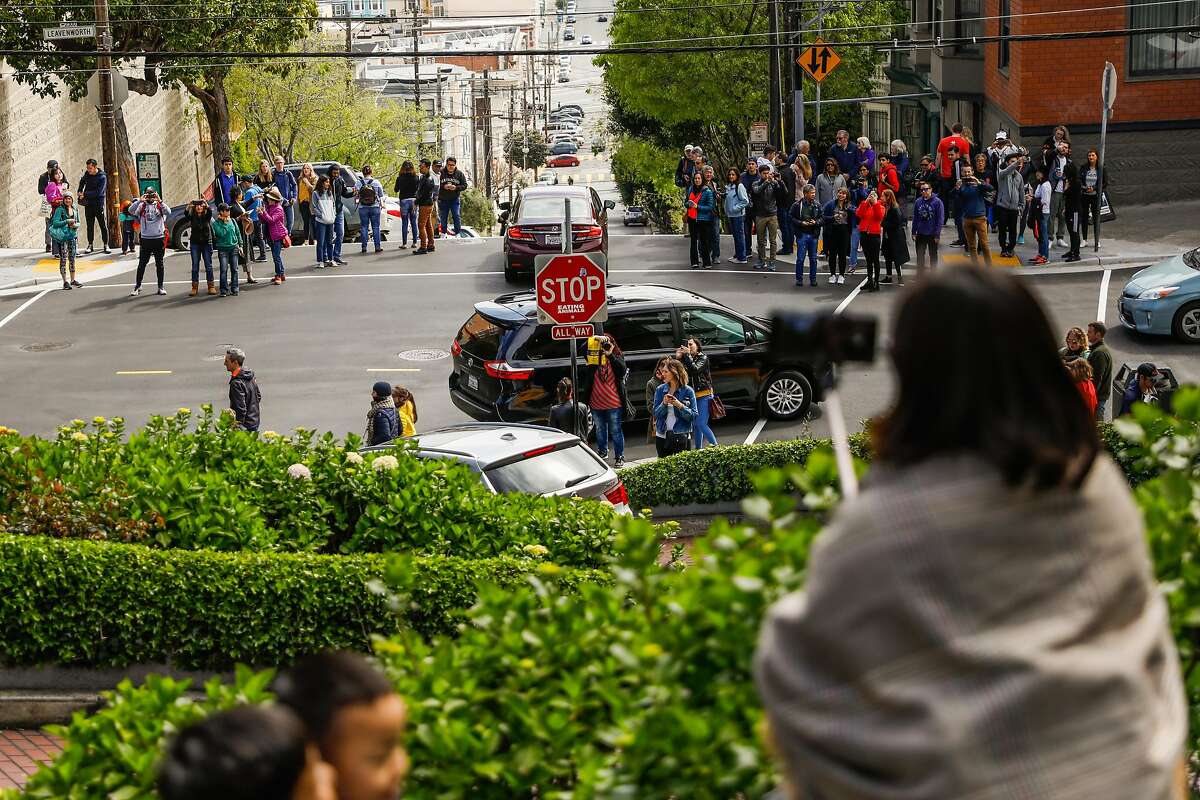 Tourists at Lombard Street in San Francisco, California, on Sunday, April 14, 2019.