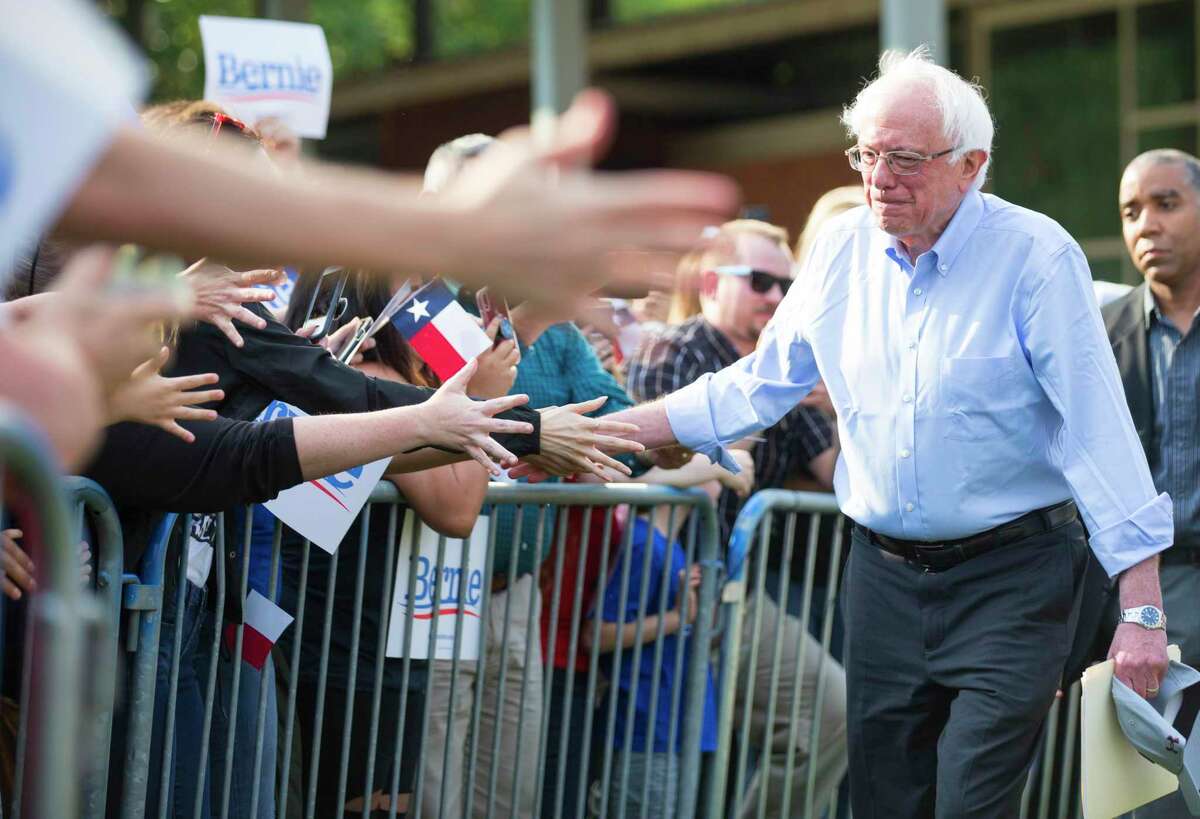 Democratic presidential hopeful Sen. Bernie Sanders greets supporters before speaking during a rally at Discovery Green on Wednesday, April 24, 2019, in Houston.