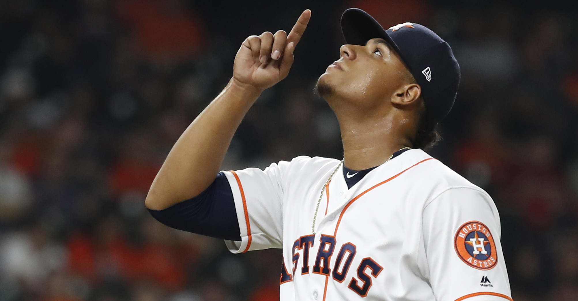 Houston Astros relief pitcher Bryan Abreu stands for the singing of News  Photo - Getty Images
