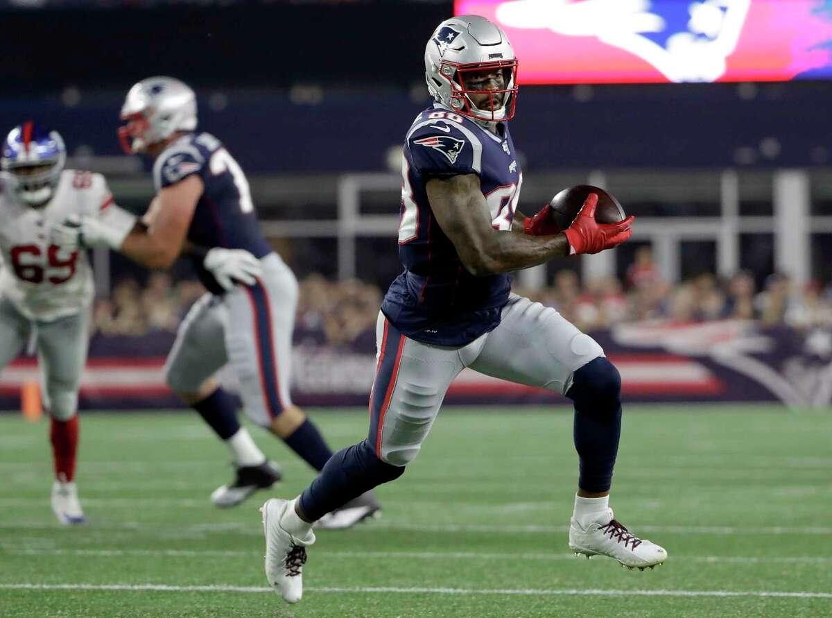 New England Patriots wide receiver Demaryius Thomas runs after catching a pass in the first half of an NFL preseason football game against the New York Giants, Thursday, Aug. 29, 2019, in Foxborough, Mass. (AP Photo/Steven Senne)