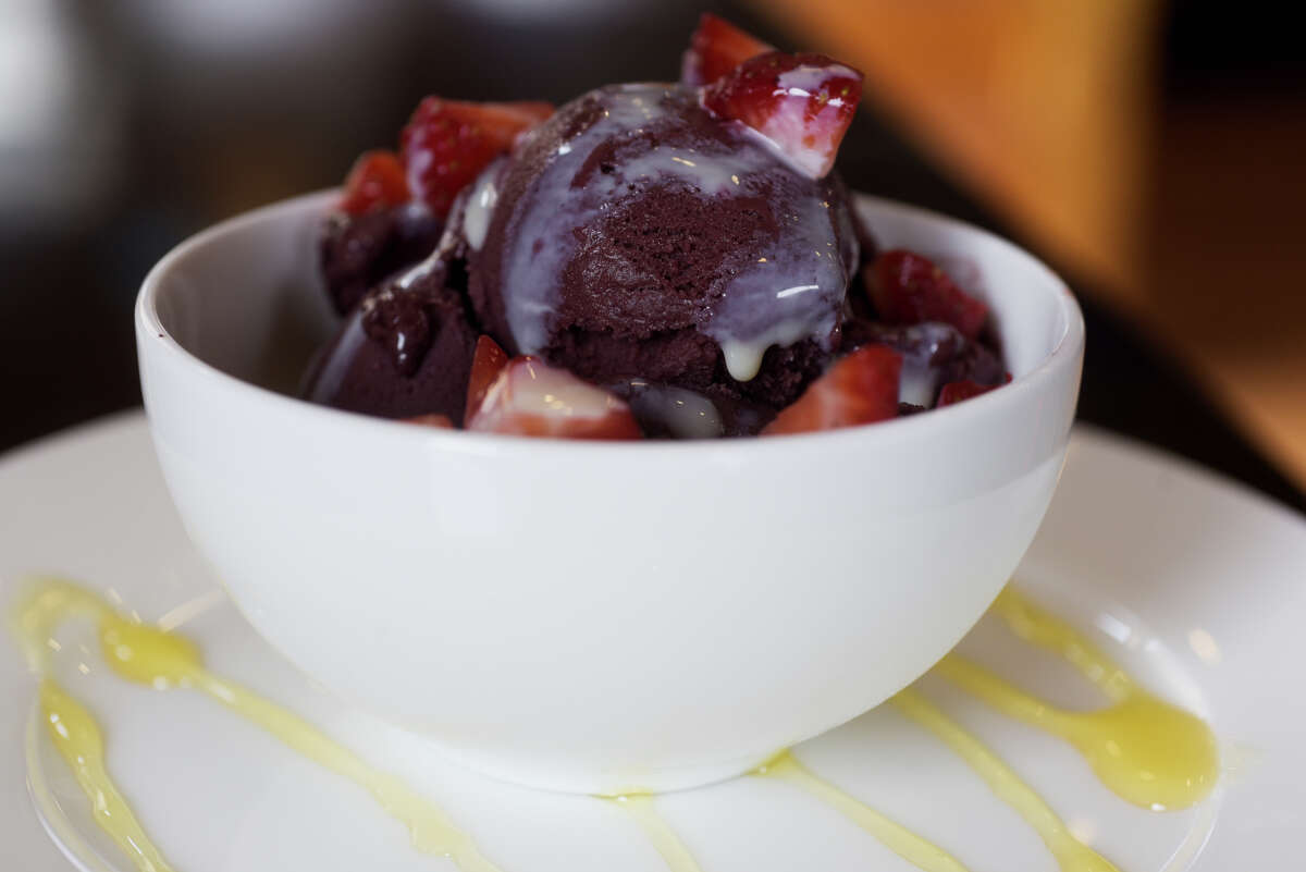 A view of an acai sorbet dish at the Brazilian Steakhouse on Central Ave. on Thursday, Sept. 5, 2019, in Colonie, N.Y. (Paul Buckowski/Times Union)