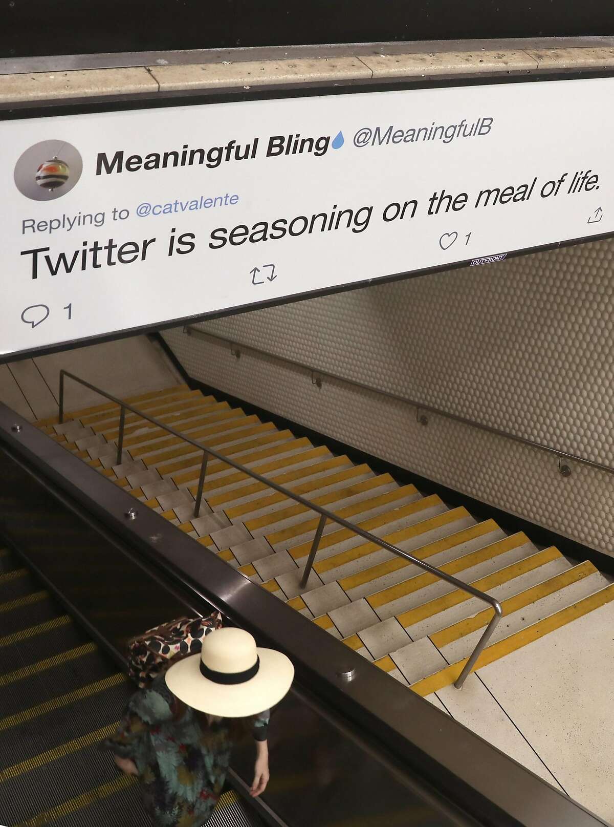 Tweets are displayed on Tweeter billboard ads inside Powell Street station on Thursday, Sept. 12, 2019 in San Francisco, Calif.