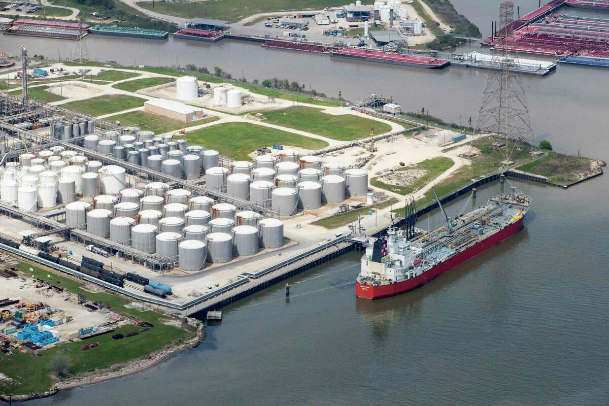Shipping moves through the Houston Ship Channel on Wednesday, March 20, 2019, in Houston. The Port's eight public facilities could be closed through Thursday due to Hurricane Laura.