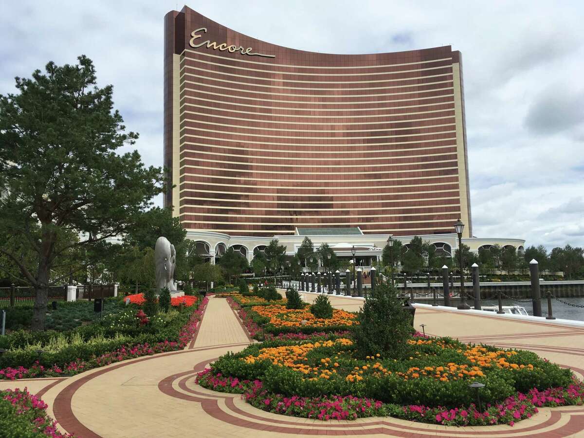 A waterfront walkway view of the Encore Boston Harbor in Everett, Mass.