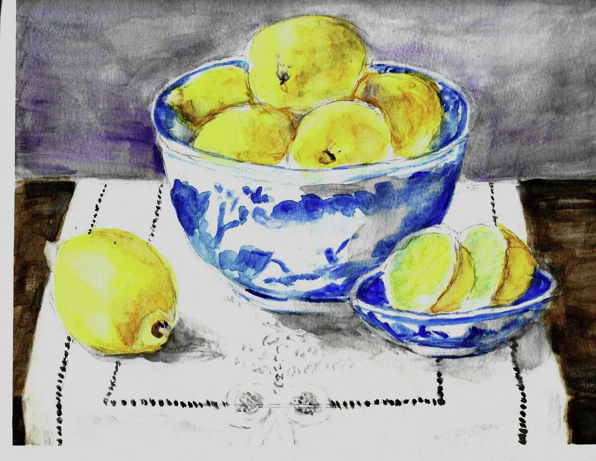 This watercolor by Mary Lou Fenick is one of the images that will be featured in the Trumbull Friends & Neighbors Cookbook.