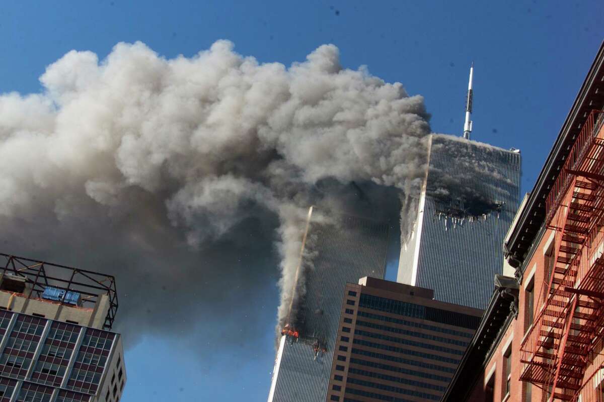 Smoke rises from the World Trade Center on Sept. 11, 2001. 