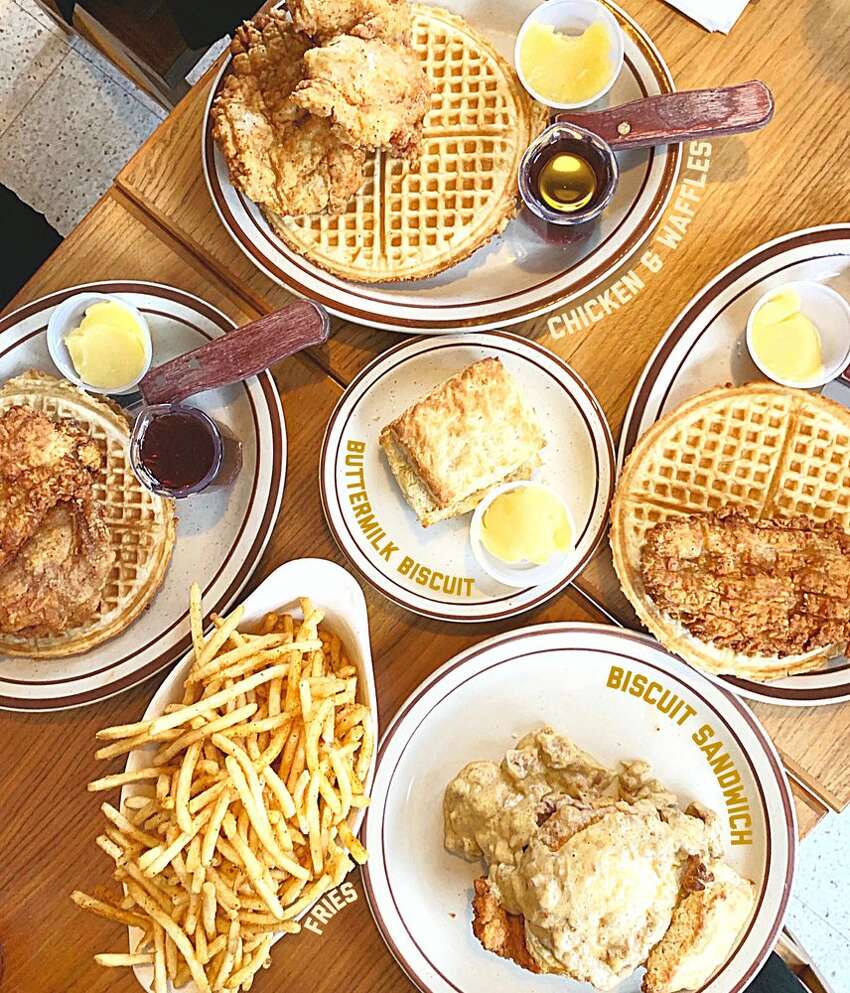 For all manner of crispy chicken... Fat's Chicken & Waffles. The name is true tell-all of a quaint café that does Southern fare right. From fried chicken dripping with a dousing of butter and syrup atop crispy waffles to catfish and collard greens, Fat's hasn't failed to divvy out a darn good brunch on Saturdays and Sundays from 9 a.m. to 3 p.m..