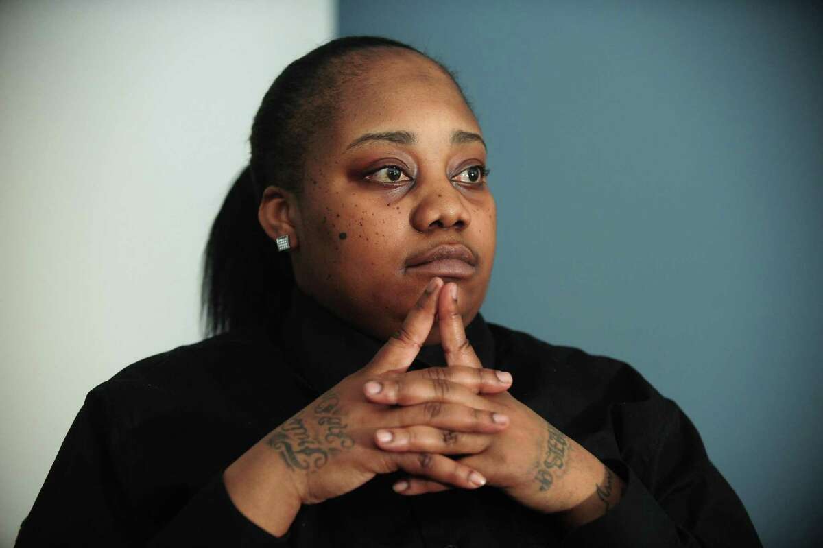 Tanya McDowell, the once homeless mother from Bridgeport convicted of stealing an education by illegally enrolling her 6-year-old son in a Norwalk school, speaks about her case Friday, March 24, 2017, with her attorney Darnell Crosland at his office in Stamford, Conn. McDowell has just been released from prison, having served 5 years in jail on larceny and drug-related charges. McDowell was thrust into the national spotlight after she was charged under a subsection of the first-degree larceny state statute applicable to defendants who obtain services or property by defrauding the public.