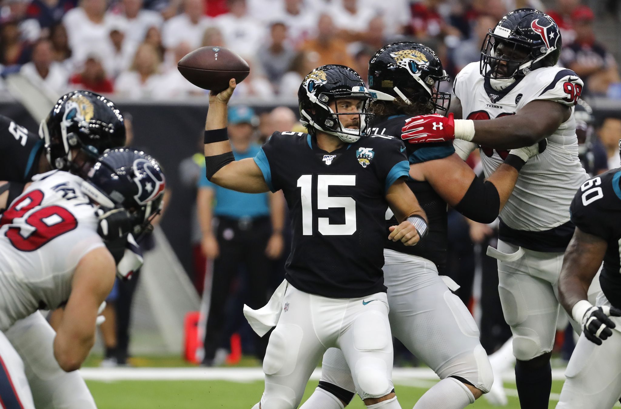 Houston, Texas, USA.October 10, 2021: Houston Texans wide receiver Chris  Conley (18) gestures after scoring on a 37-yard touchdown reception during  an NFL game between Houston and New England on October 10