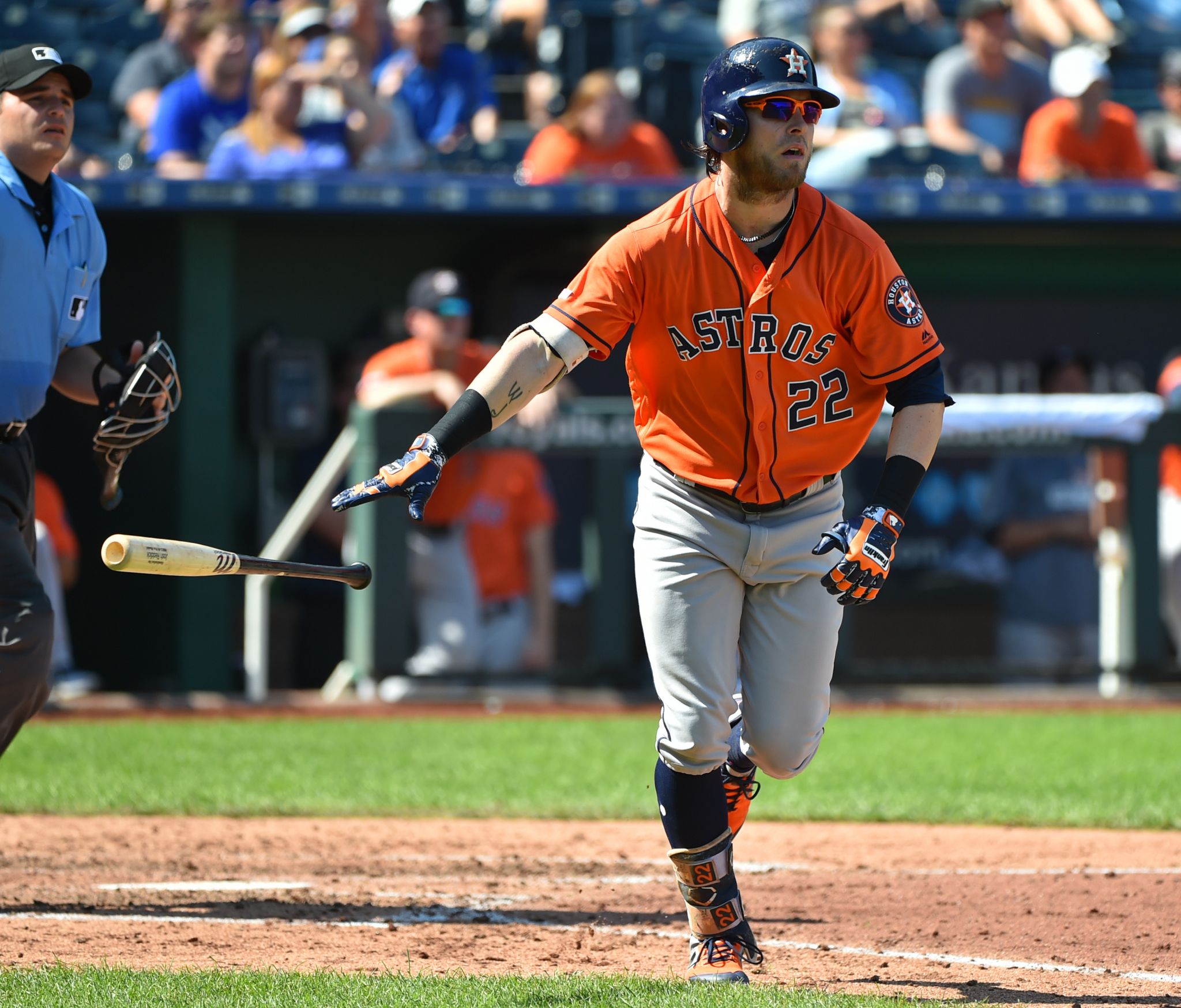 KANSAS CITY, MO - SEPTEMBER 13: Kansas City Royals center fielder Bubba  Starling (11) during an MLB baseball game between the Houston Astros and Kansas  City Royals on September 13, 2019 at