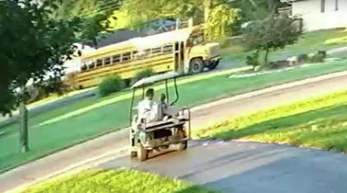 Police say this school bus in East Alton was reported as behaving strangely, with no visible school district markings. An investigation finds that time stamps place the bus in its correct route, and image pixelation blurred out the appropriate markings.