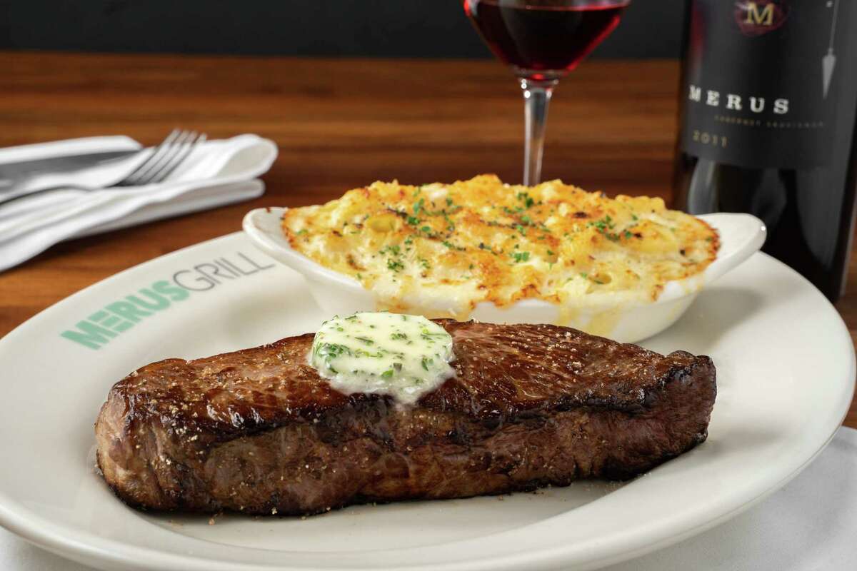Prime New York strip steak served with macaroni and cheese at Merus Grill, a new restaurant from J. Alexander's Holdings opening in November in Uptown Park.