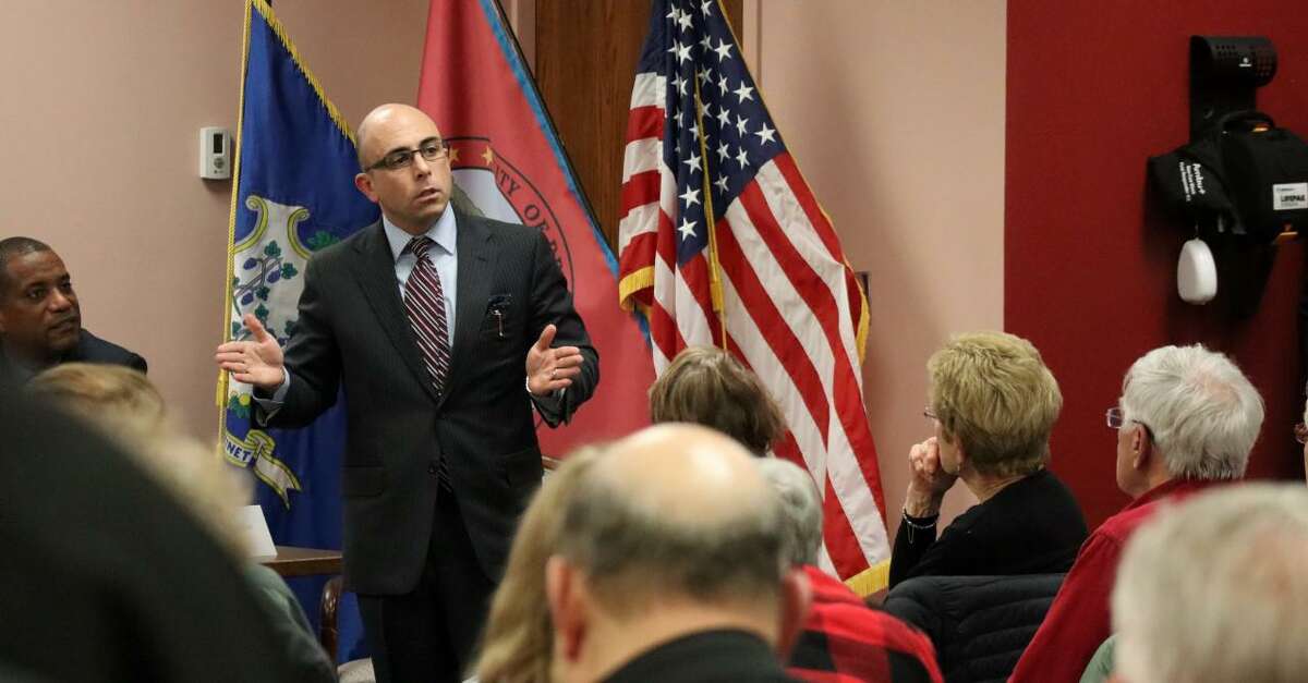 Shelton state Rep. Jason Perillo speaks during the toll forum in Derby on Wednesday, March 20.