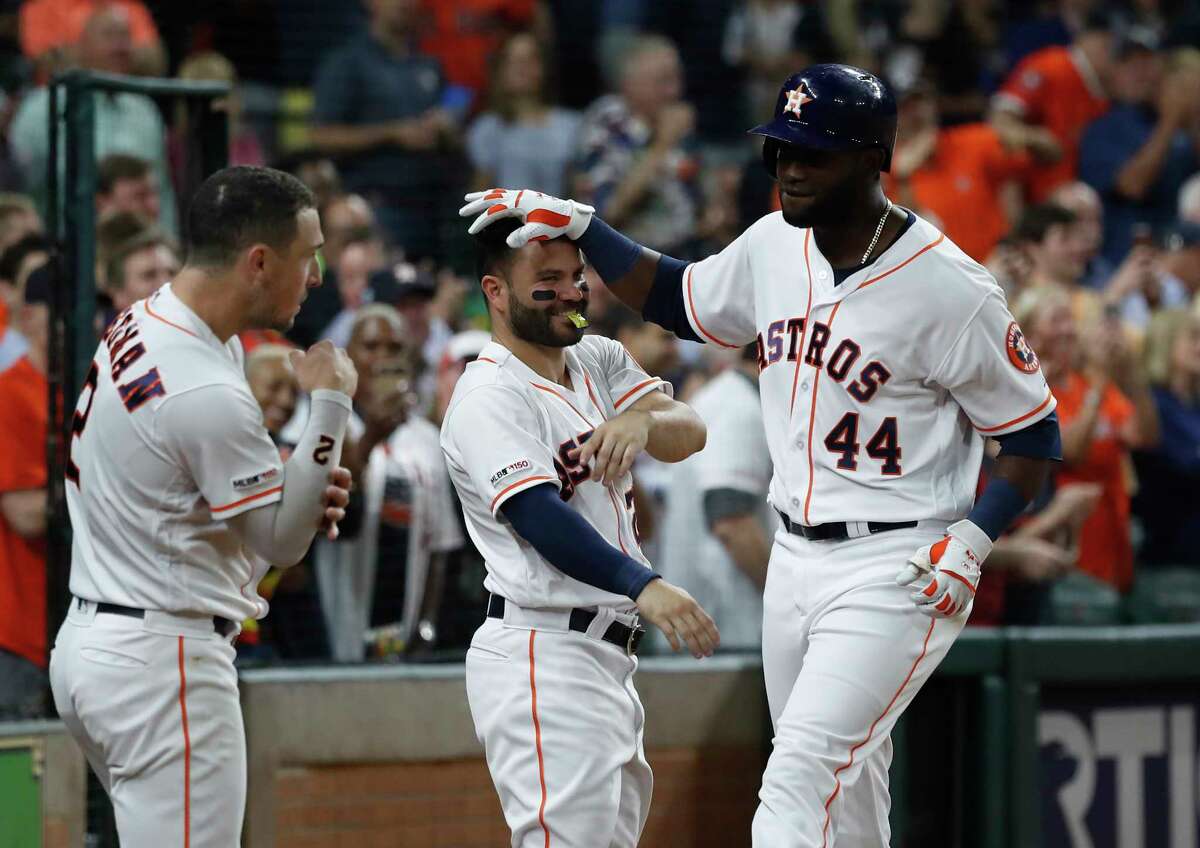 Alex Bregman (left), Jose Altuve and Yordan Alvarez are among the embarrassment of riches the Astros boast as they begin the postseason Friday as favorites to win the World Series for the second time in three years.
