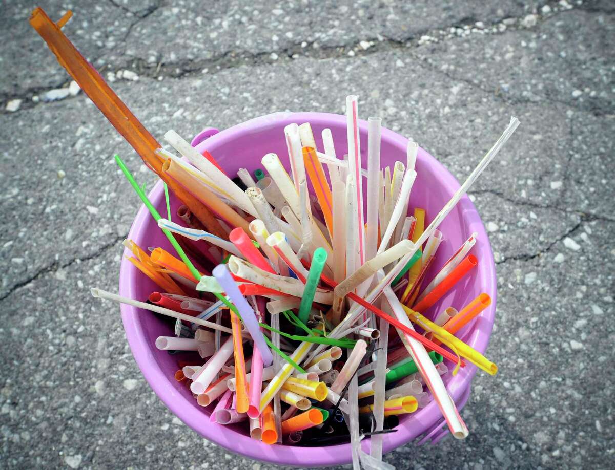 Plastic straws, like those pictured here on Feb. 22, 2019 from a cleanup at Greenwich Point in Greenwich, Connecticut, will now be limited in the city of Norwalk, while plastic stirrers will be banned.