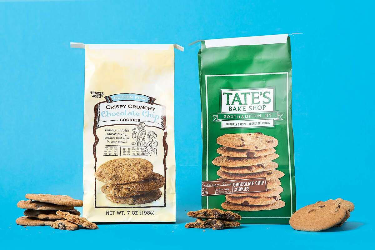 Trader Joe's Chocolate Chip Gluten-Free Cookies, $3.99 (left ) and Tate's Bake Shop Chocolate Chip Cookies, $5.99 (right)