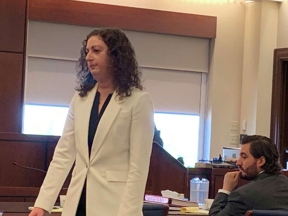 Assistant Albany County Public Defender Rebekah Sokol speaks to reporters during opening arguments at her client, Thomas Slivienski, murder trial in state Supreme Court in Albany. Slivienski is accused of killing 17-year-old Johni Dunia last year in Cohoes.