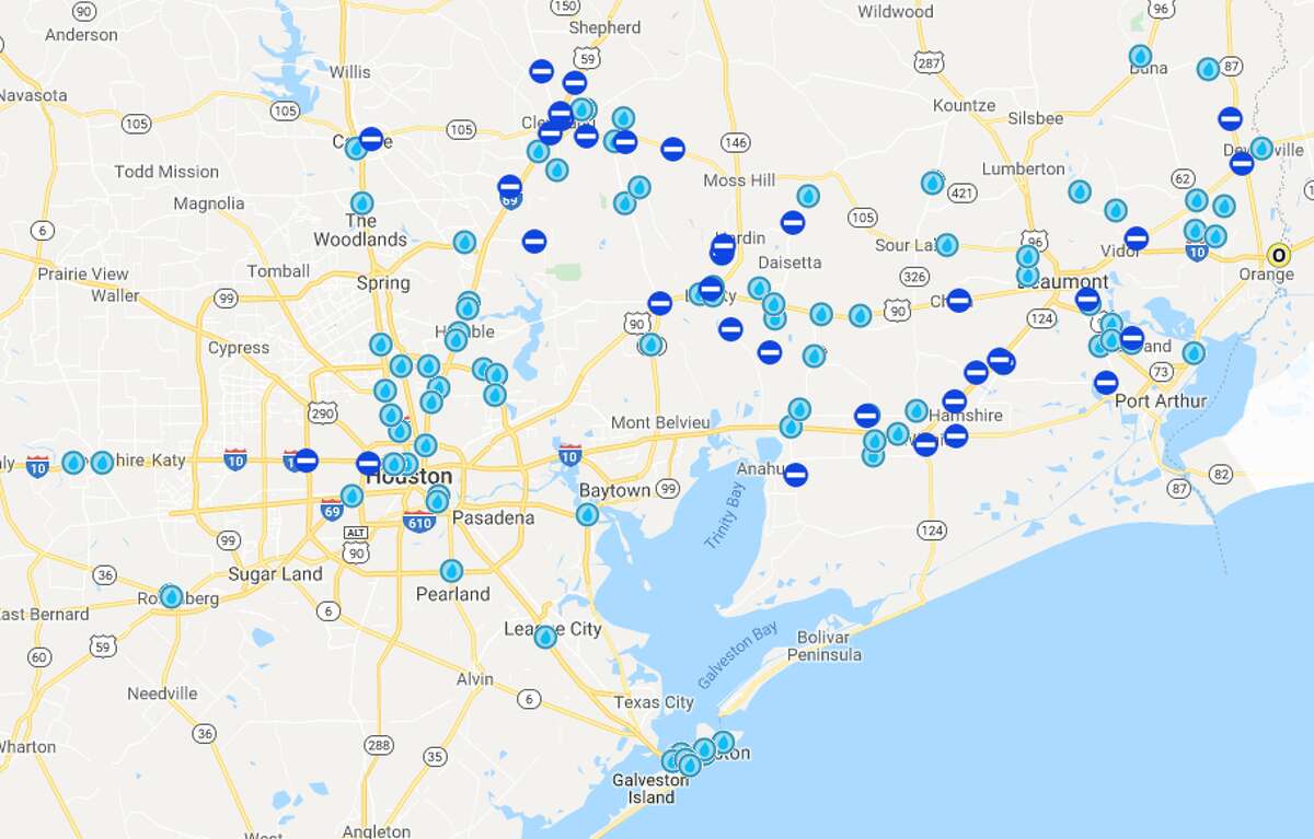 Here are the Houston-area locations reporting high water