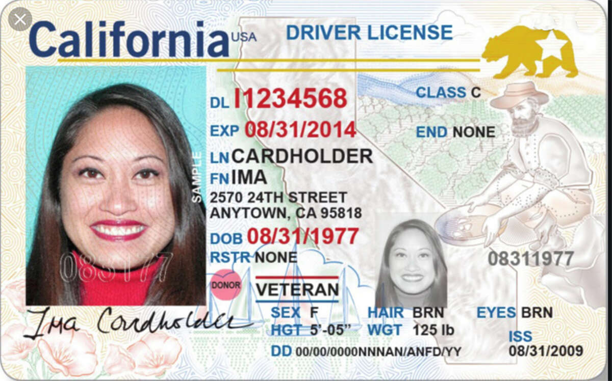 A REAL ID-compliant California license has a Golden Bear with a star in the upper right corner.