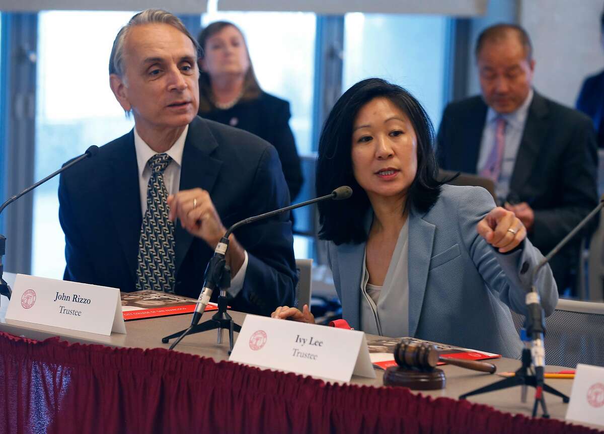 Trustees John Rizzo and Ivy Lee lead a meeting of the CCSF Board of Trustees Budget and Audit Committee at the Chinatown campus in San Francisco, Calif. on Thursday, Sept. 19, 2019.