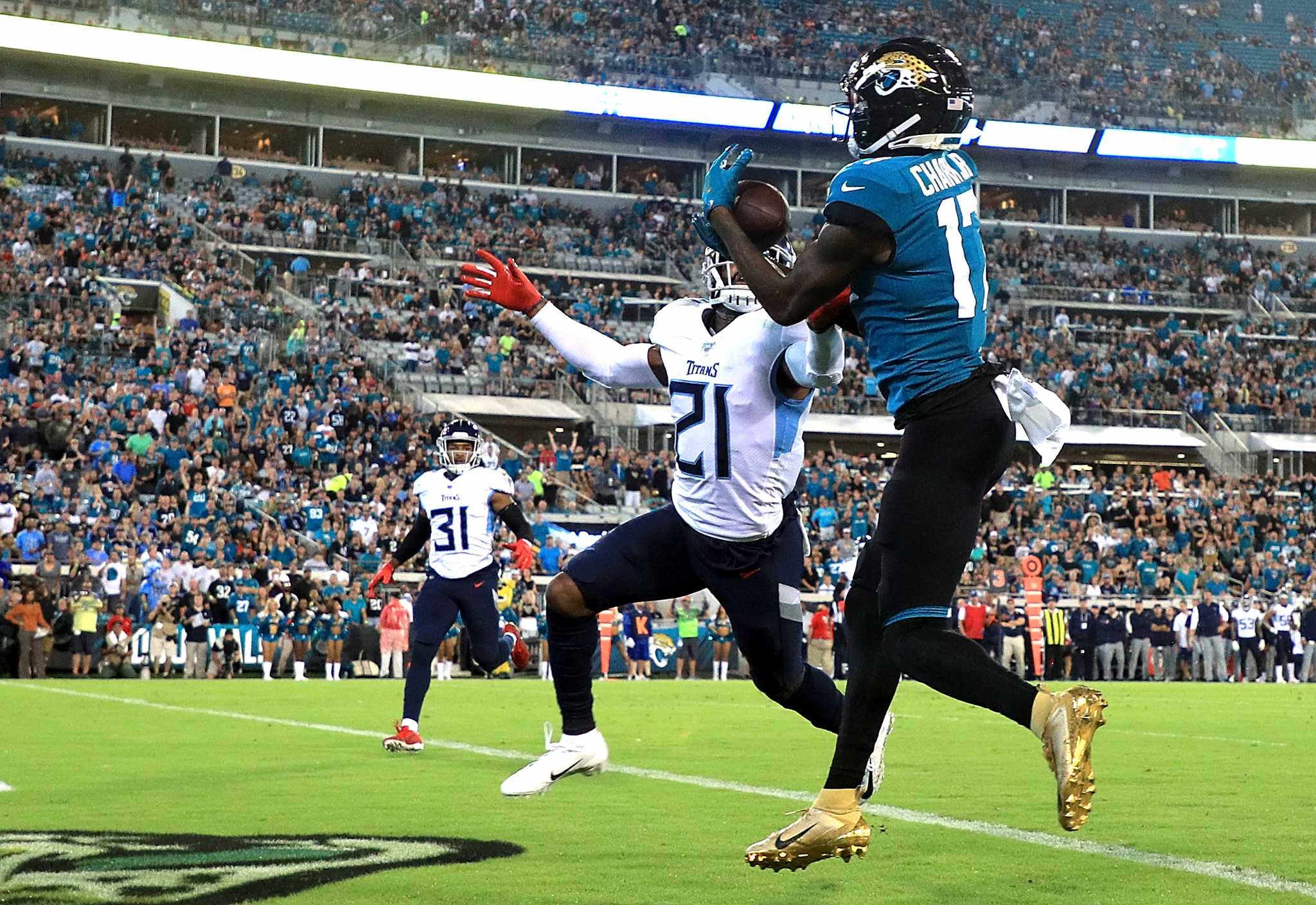 Titans Quarterback Marcus Mariota passes as the Tennessee Titans take on  the Jacksonville Jaguars at the TIAA Bank Field in Jacksonville, Florida on  Thursday, September 19, 2019. Jacksonville defeated the Titans 20-7..Photo