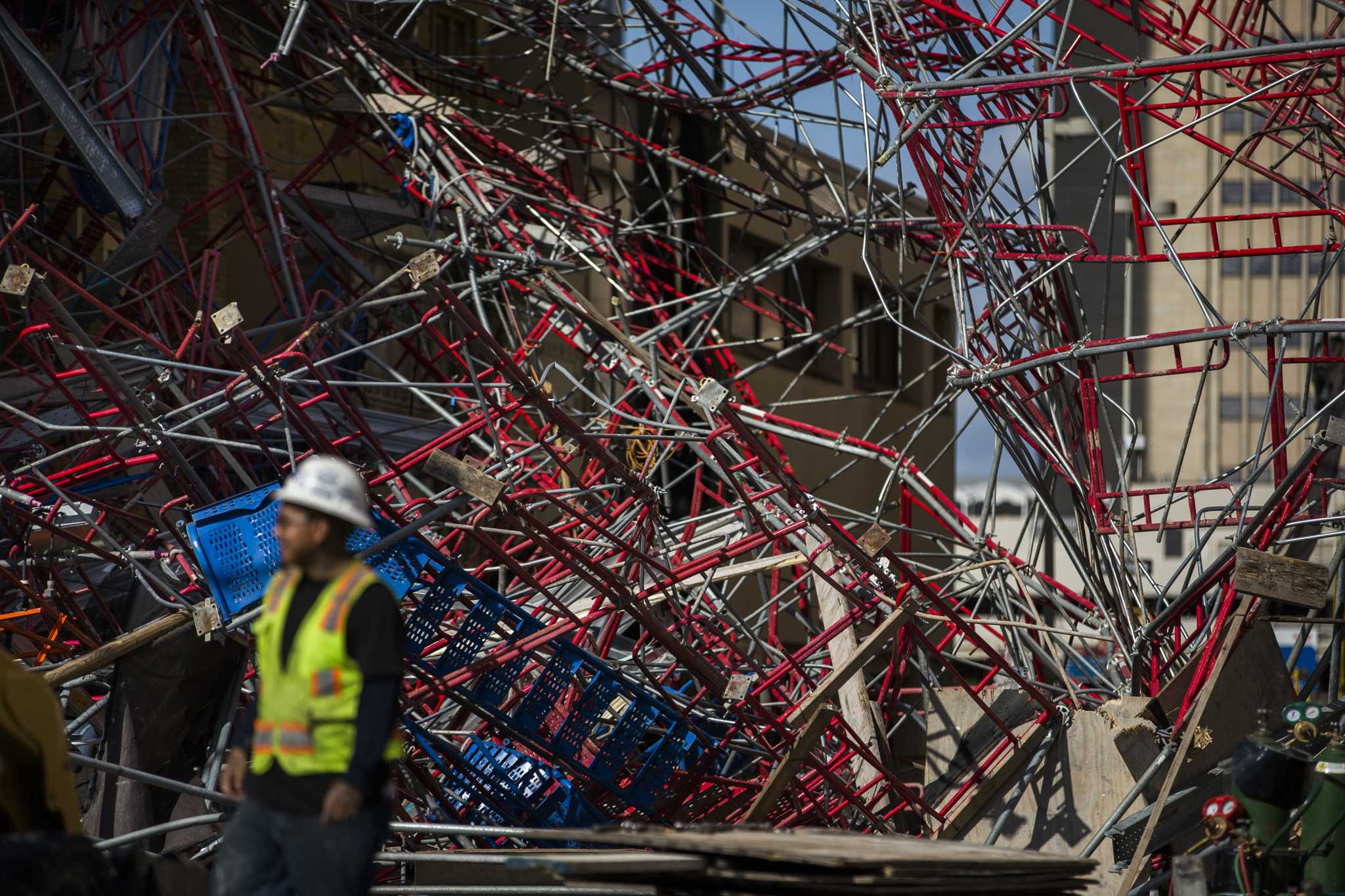 Officials Scaffolding Cleanup To Close Road In Front Of ATT Building