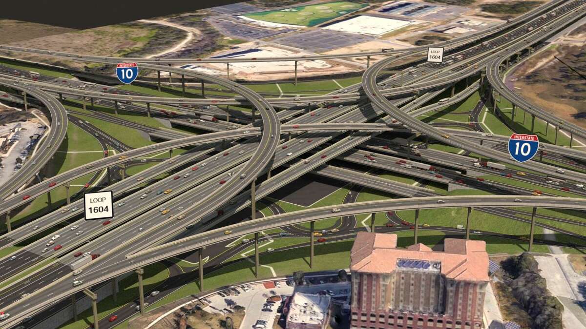A rendering shows what the intersection of Loop 1604 and Interstate 10 will look like after a massive widening of 1604 is complete.