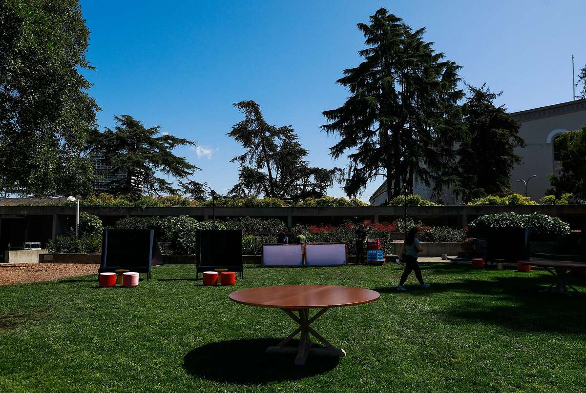 The grounds of the Oakland Museum which will be undergoing renovations in Oakland, California, on Thursday, Sept. 19, 2019. A stage will be built on the lawn for performances.