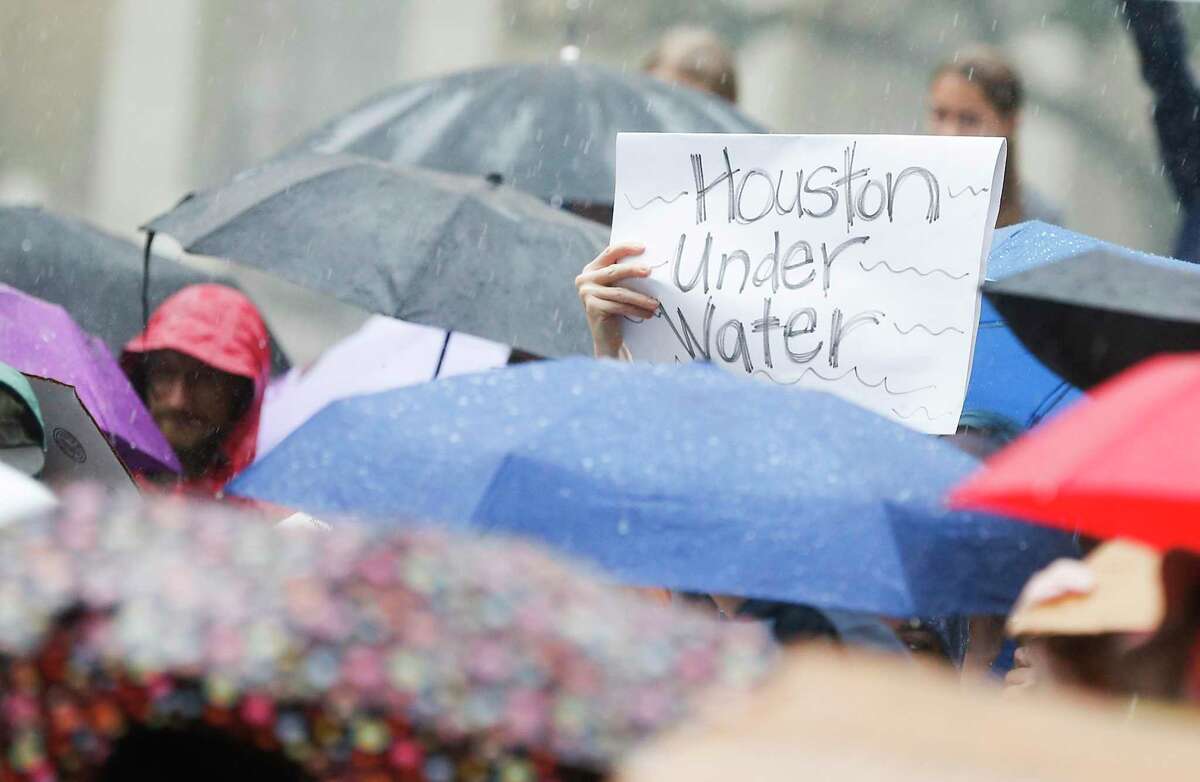 Houston is participating in Global Climathon Day on Oct. 25, where local brainstorming sessions invite people to develop solutions for safety and quality-of-life issues, such as air pollution, extreme weather and waste management. Pictured is the Houston Climate Strike at City Hall on Friday, Sept. 20, 2019 in Houston.