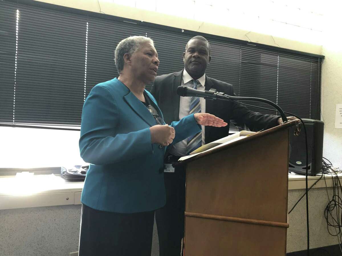 Assistant Superintendent of Schools Iline Tracey and Wexler-Grant Principal David Diah on Sept. 16, 2019.