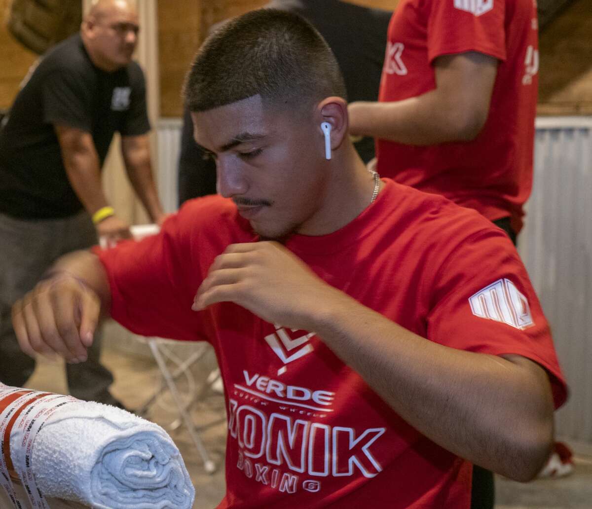 Michael Dutchover starts to get ready 09/20/19 night in the dressing rooms at The Hacienda Event Center, before his fight against Thomas Mattice. Tim Fischer/Reporter-Telegram